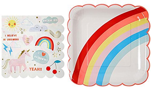 Product Cover Meri Meri Rainbows and Unicorns Large Plates and Napkins -- Includes 12 Plates and 16 Napkins