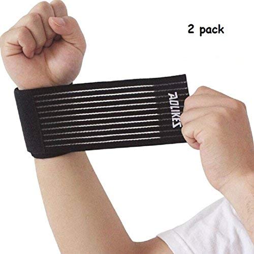 Product Cover Kagogo Wrist Compression Wrap Support Bandage Brace Guard Injury Pain Sports Pad ,Pack of 2 (Black#1)
