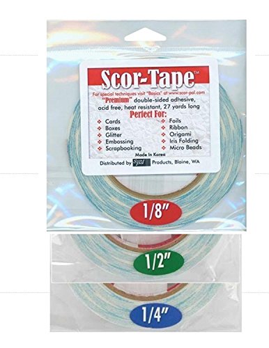 Product Cover Scor-Tape Bundle 1 each of 1/8', 1/4', 1/2', by 27 Yards (201, 202, 203) Double Sided Adhesive