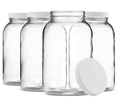 Product Cover Paksh Novelty 1-Gallon Glass Jar Wide Mouth with Airtight Plastic Lid - USDA Approved BPA-Free Dishwasher Safe Mason Jar for Fermenting, Kombucha, Kefir, Storing and Canning Uses, Clear (4 Pack)