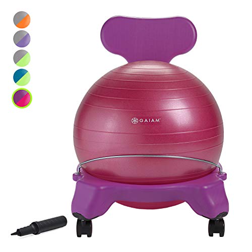 Product Cover Gaiam Kids Balance Ball Chair - Classic Children's Stability Ball Chair, Alternative School Classroom Flexible Desk Seating for Active Students with Satisfaction Guarantee, Purple/Pink