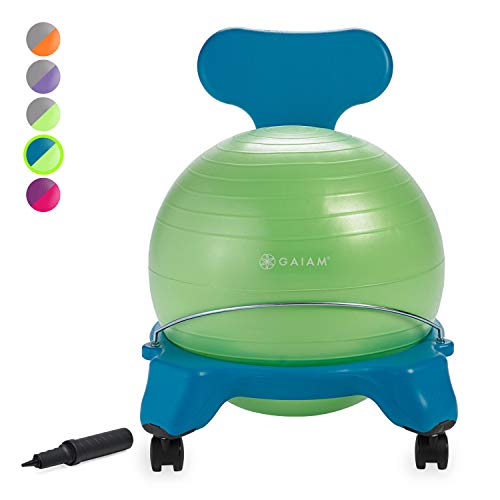 Product Cover Gaiam Kids Balance Ball Chair - Classic Children's Stability Ball Chair, Alternative School Classroom Flexible Desk Seating for Active Students with Satisfaction Guarantee, Blue/Green