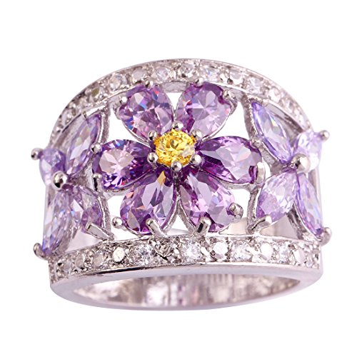 Product Cover Narica Womens Charming Pear Cut Amethyst & Citrine Flower Shaped Cluster Cocktail Ring