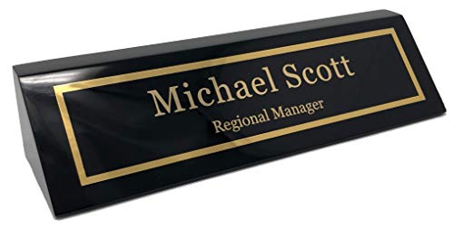 Product Cover Personalized Business Desk Name Plate, Black Piano Finish - Free Engraving