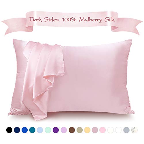 Product Cover LULUSILK Mulberry Silk Pillowcase for Hair and Skin, 100 Pure Silk Pillow Case Cover 16 Momme with Hidden Zipper, Pink, King Size, 1 Pack