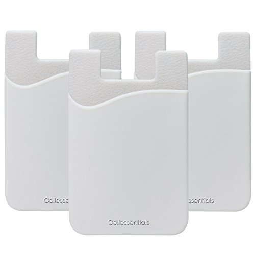 Product Cover Cellessentials Card Holder for Back of Phone - Silicone Stick on Cell Phone Wallet with Pocket for Credit Card, ID, Business Card - iPhone, Android and Most Smartphones - 3 Pack(White)
