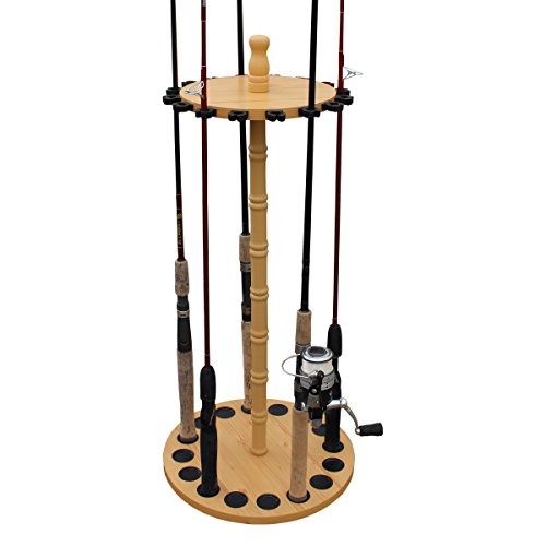 Product Cover Rush Creek Creations Round 16 Fishing Rod Storage Rack - Features Traditional Handcrafted Wood Post - No Tool Assembly