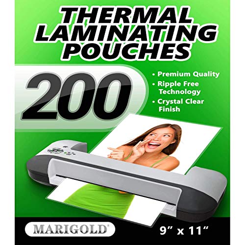 Product Cover Marigold Thermal Laminating Pouches Pack of 200 Sheets 9 x 11.5 inches Crystal Clear