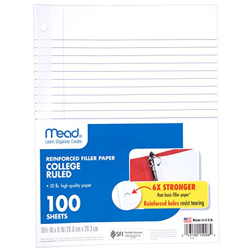 Product Cover Mead Loose Leaf Paper, Filler Paper, Reinforced, College Ruled, 100 Sheets, 10-1/2