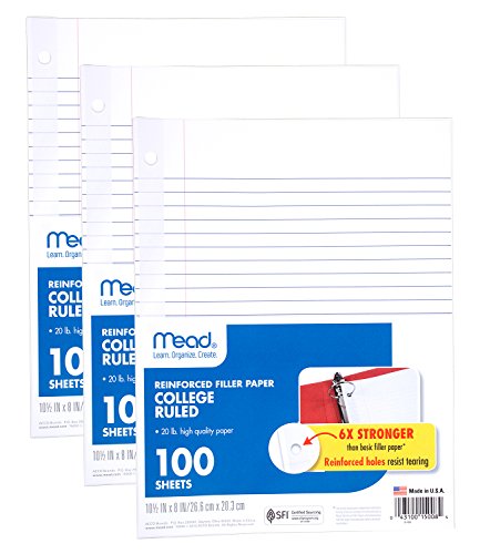 Product Cover Mead Loose Leaf Paper, Filler Paper, Reinforced, College Ruled, 100 Sheets, 10-1/2