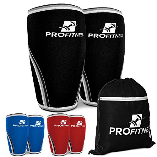 Product Cover ProFitness Knee Sleeve (Pair) Squat Knee Support & Compression for Powerlifting, Weightlifting, Cross Training WOD, Bodybuilding - Extra Thick 7mm Neoprene Knee Sleeves (Black, Medium)