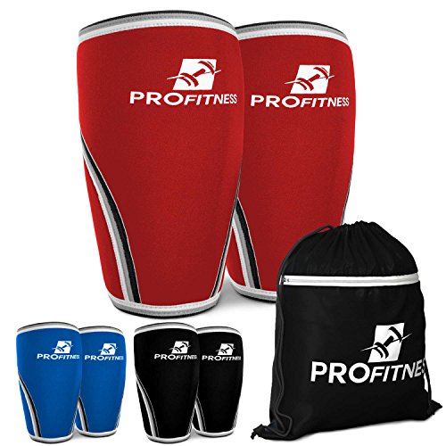 Product Cover ProFitness Knee Sleeve (Pair) Squat Knee Support & Compression for Powerlifting, Weightlifting, Cross Training WOD, Bodybuilding - Extra Thick 7mm Neoprene Knee Sleeves (Red, X-Large)