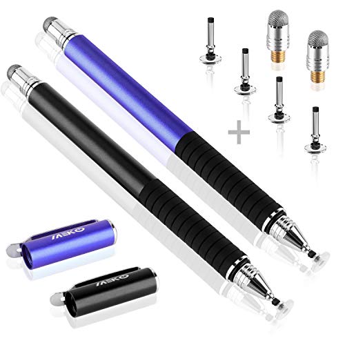Product Cover MEKO(TM) (2 Pcs)[2 in 1 Precision Series] Disc Stylus/Styli Bundle with 4 Replaceable Disc Tips, 2 Replaceable Fiber Tips for All Touch Screen Devices - (Black/Blue)