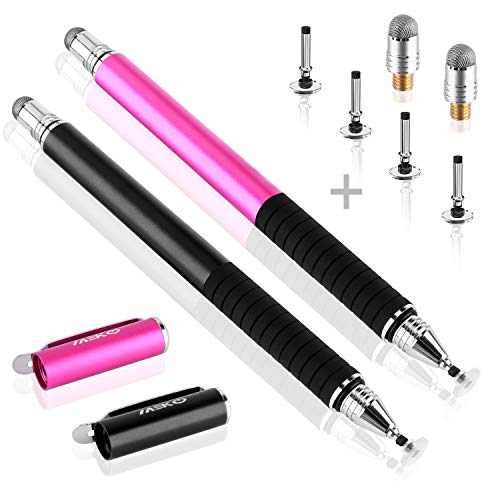 Product Cover MEKO(TM) (2 Pcs)[2 in 1 Precision Series] Disc Stylus/Styli Bundle with 4 Replaceable Disc Tips, 2 Replaceable Fiber Tips For All Touch Screen Devices - (Black/Pink)