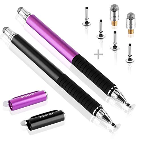 Product Cover MEKO(TM) (2 Pcs)[2 in 1 Precision Series] Disc Stylus/Styli Bundle with 4 Replaceable Disc Tips, 2 Replaceable Fiber Tips for All Touch Screen Devices - (Black/Purple)