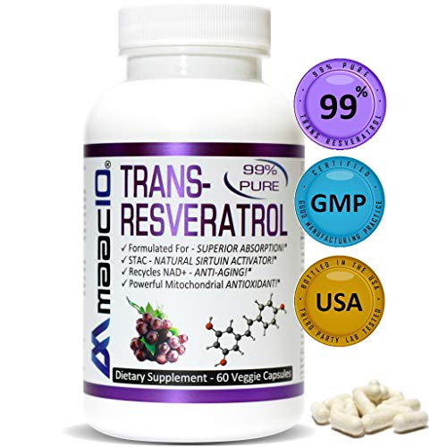 Product Cover MAAC10 - Trans Resveratrol 500mg Supplement (Pharmaceutical Grade 99% Pure Trans-Resveratrol Extract + BioPerine for Superior Absorption) (2X 250mg Capsules 60ct)