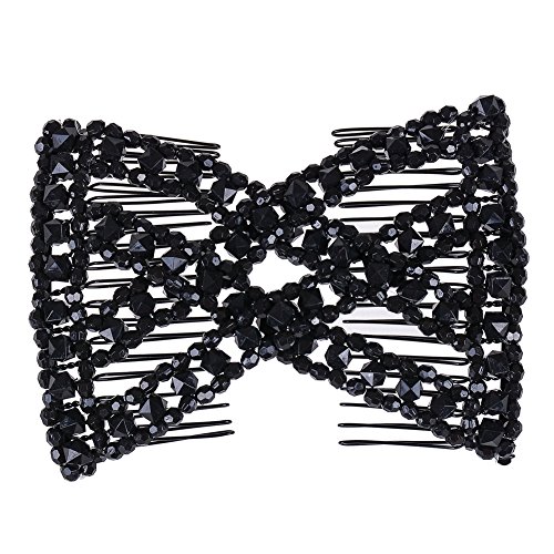 Product Cover Lovef Easy Magic Hair Beauty Decoration Comb Pearl Stretchy Beaded Hairpin Bow Double Combs Lady in Assorted Color (Black)