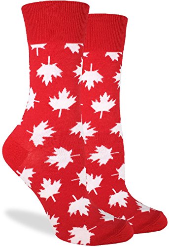 Product Cover Good Luck Sock Women's Canada Maple Leaf Crew Socks, Red, Shoe Size 5-9