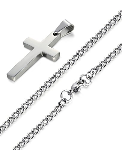 Product Cover FIBO STEEL Stainless Steel Cross Pendant Chain Necklace for Men Women, 22 Inches