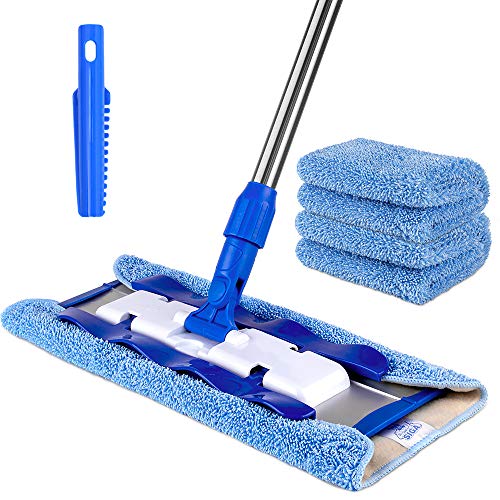 Product Cover MR.SIGA Professional Microfiber Mop for Hardwood, Laminate, Tile Floor Cleaning, Stainless Steel Telescopic Handle - 3 Reusable Flat Mop Refills and 1 Dirt Removal Scrubber Included