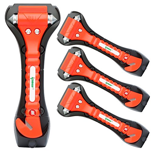 Product Cover IPOW 4 PCS Car Safety Antiskid Hammer Seatbelt Cutter Emergency Class/Window Punch Breaker Auto Rescue Disaster Escape Life-Saving Hammer Tool,Big