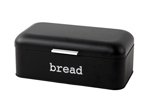 Product Cover Bread Box for Kitchen Counter - Stainless Steel Bread Bin Storage Container For Loaves, Pastries, and More - Retro/Vintage Inspired Design, Matte Black, 16.75 x 9 x 6.5 inches
