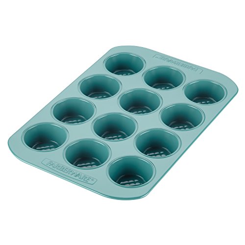 Product Cover Farberware 46329 purECOok Hybrid  Ceramic Nonstick 12-Cup Muffin Tin / Nonstick 12-Cup Cupcake Tin - 12 Cup, Blue