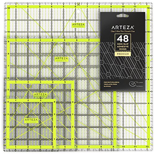 Product Cover ARTEZA Acrylic Quilters Ruler & Non Slip Rings - Double-Colored Grid Lines (4.5