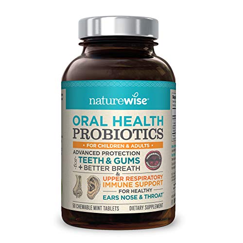 Product Cover NatureWise Oral Health Chewable Probiotics | Supports Healthy Teeth, Gums, & Better Breath | Ear, Nose, Throat Immunity for Kids & Adults | Sugar-Free Natural Mint Flavor [2 Month Supply - 50 Tablets]
