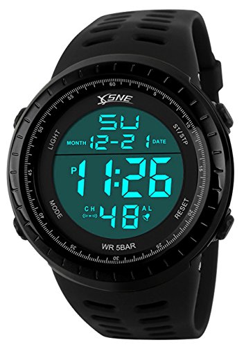 Product Cover Digital Sports Watch Water Resistant Outdoor Easy Read Military Back Light Black Big Face Men's (Black) (Black)