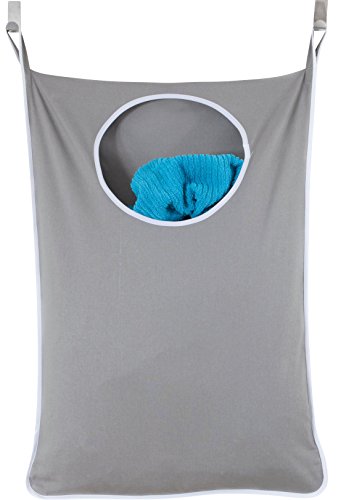 Product Cover Urban Mom Laundry Nook, Door-Hanging Laundry Hamper with Stainless Steel Hooks, Gray, Large Size