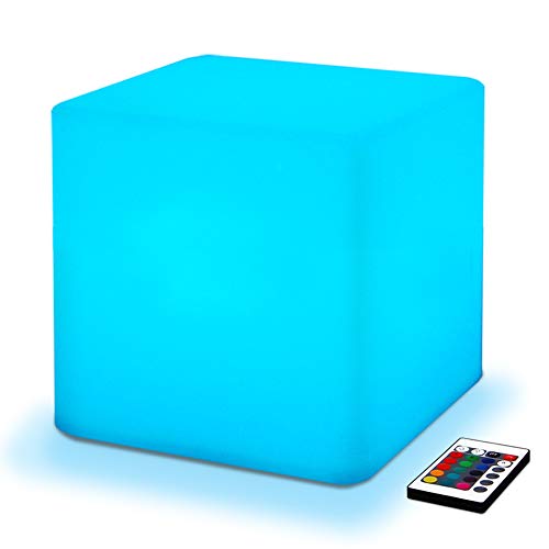 Product Cover Mr.Go 10-inch 25cm Rechargeable Color Changing LED Light Up Cube, 16 RGB Colors, 5 Level Dimming, Fun Romantic Mood Lamp Night Light Super Sturdy & Lightweight Waterproof for Indoor Outdoor Use