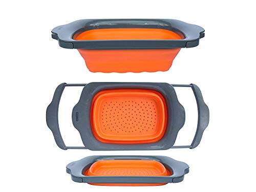 Product Cover Collapsible Kitchen Colander - Over the Sink Kitchen Strainer By Comfify | 6-quart Capacity | Orange & Grey