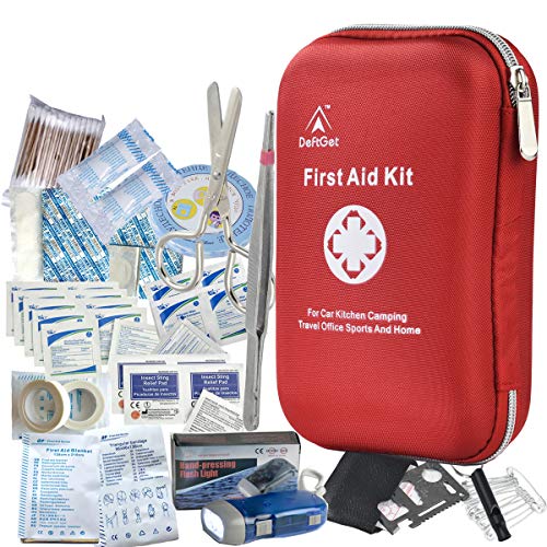 Product Cover DeftGet First Aid Kit - 163 Piece Waterproof Portable Essential Injuries & Red Cross Medical Emergency Equipment Kits : for Car Kitchen Camping Travel Office Sports and Home