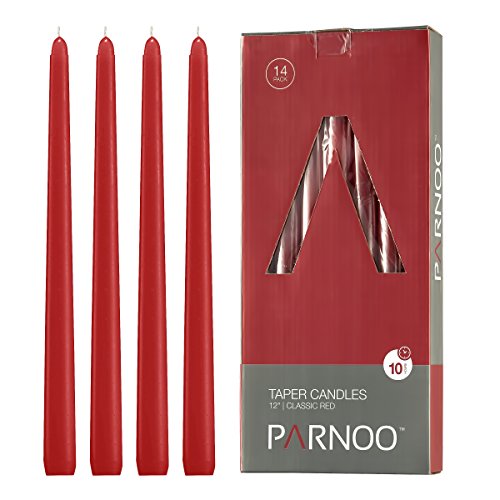 Product Cover Light In The Dark Red Taper Candles - Set of 14 Dripless Candles - 12 inch Tall, 3/4 inch Thick - 10 Hour Clean Burning