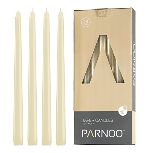 Product Cover Light In The Dark Ivory Taper Candles - Set of 14 Dripless Candles - 12 inch Tall, 3/4 inch Thick - 10 Hour Clean Burning