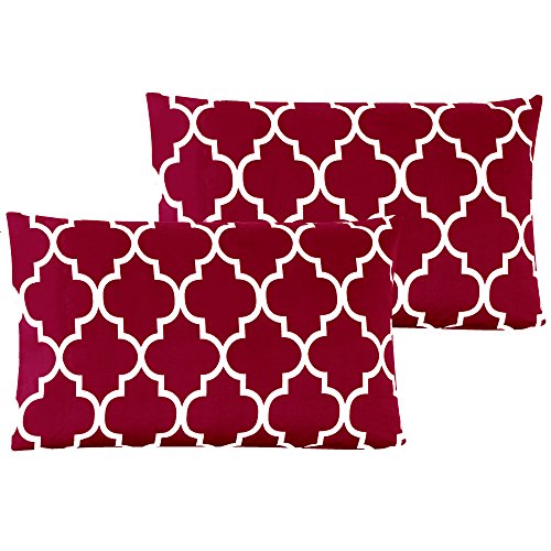 Product Cover Mellanni Luxury Pillowcase Set - Brushed Microfiber Printed Bedding - Wrinkle, Fade, Stain Resistant - Hypoallergenic (Set of 2 Standard Size, Quatrefoil Burgundy Red)