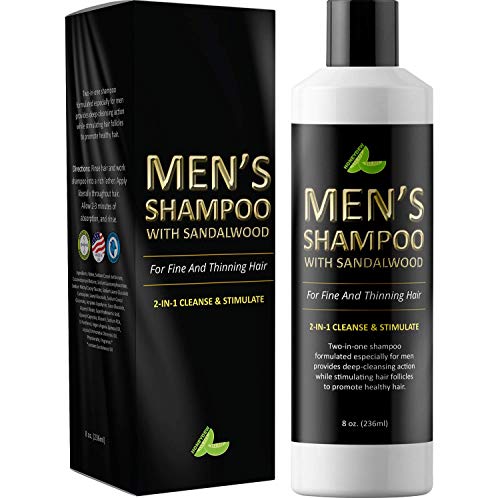 Product Cover Men's Shampoo with Sandalwood - 2 in 1 Invigorating Shampoo for Thicker Hair - With East Indian Sandalwood & Argan Oil - Cleanse and Stimulate Hair & Scalp with This Revitalizing Formula