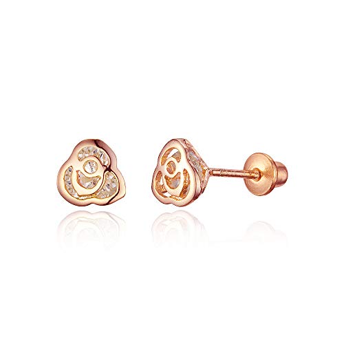 Product Cover Rose Gold Tone Rose Cubic Zirconia Screwback Baby Girls, No Color, Size No Size