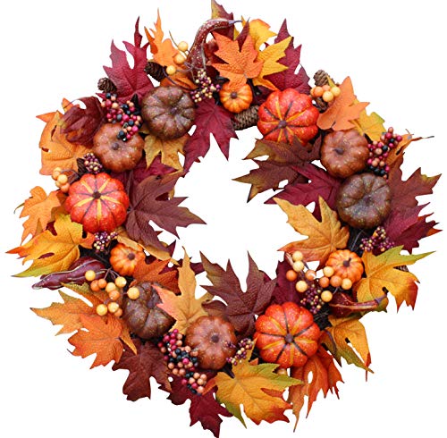 Product Cover The Wreath Depot Woodbury Pumpkin Harvest Silk Fall Front Door Wreath, 22 Inches, Beautiful White Gift Box Included