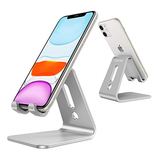 Product Cover OMOTON Desktop Cell Phone Stand [Updated Solid Version], Advanced 4mm Thickness Aluminum Stand Holder for Switch, Mobile Phone (All Size), iPhone 11 Pro Xs Max Xr, Silver