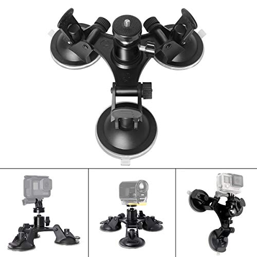 Product Cover Triple Cup DSLR Camera Suction Mount w/Ball Head Compatible with Nikon Canon Sony DSLR/Camcorder + GoPro Hero 7 6 5/4/3 Sony Garmin Xiaomi Yi SJCAM Suction Cup Mount Car Mount Holder Window Mount