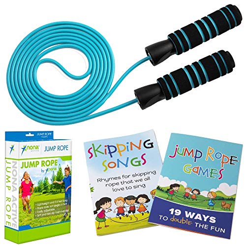 Product Cover Adjustable Jump Rope - for Kids and Adults - Easily Adjustable with Non Slip Handles - Plus Games Book and Skipping Songbook