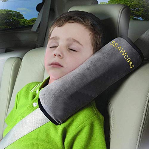 Product Cover SSAWcasa Seat Belt Pillow for Kids,Car Seat Belt Cover,Vehicle Shoulder Pads,Safety Belt Protector Cushion,Plush Soft Auto Seat Strap Headrest Neck Support Seatbelt Pillow for Children Baby (Gray)