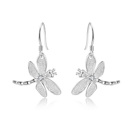Product Cover FIFATA Catwalk Sterling Silver 925 Women's Vivid Animals Small Dragonfly Pendant Drop Earrings