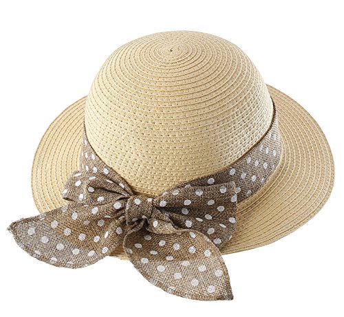 Product Cover Connectyle Kids Girls Summer Straw Hat Bowknot Beach Sun Protection Hats L Beige