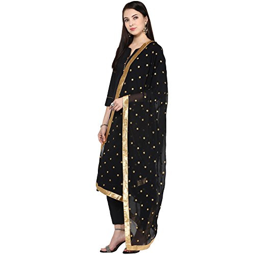 Product Cover Chiffon Dupatta with Elegant Embroidered Motifs,Black