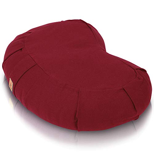 Product Cover Buckwheat Crescent Half Moon Therapeutic Meditation Cushion | Yoga Pillow | Ergonomic Design Relieves Back, Hips, Leg Stress for Total Comfort | Washable Premium Organic Cotton Removable Cover - Red