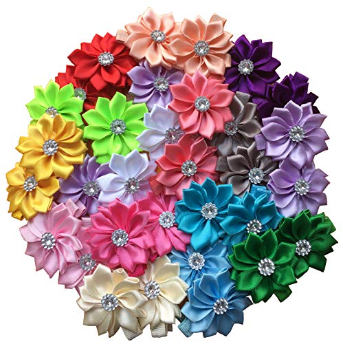 Product Cover Baby Girl Safety Hair Clips Boutique Bows Barrettes for Baby Girls Toddler Teens Hair Accessories (Rhinestone Flower 32pcs)