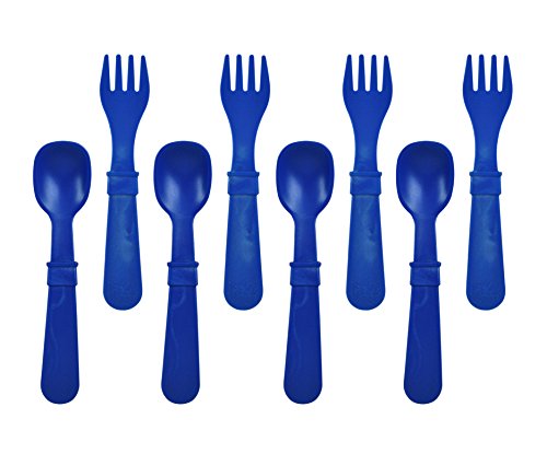 Product Cover Re-Play Made in The USA 8 Count Spoon and Fork Utensil Set for Baby and Toddler - Navy Blue